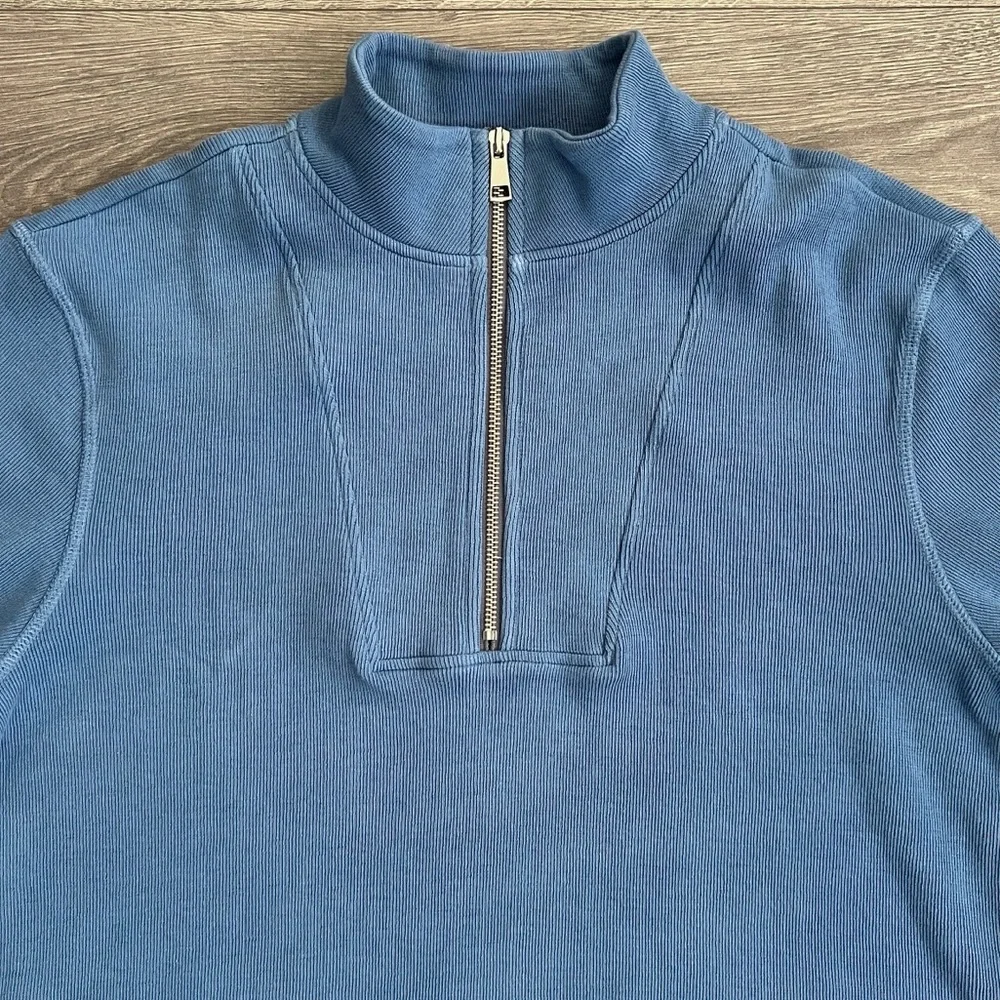 AMERICAN GIANT Mens French Ribbed Half Zip Sweater Small Blue Workwear Casual